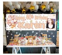Personalised Rose Gold Banners Large 6ft with Name Age and Photo option 18th 21st 30th 40th 50th 60th 70th 80th Women Girls