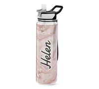 Personalised Rose Gold Glitter Marble Water Bottle 1L with Straw, Customised Names Leakproof BPA Free Tritan Drink Bottle, Sport Water Bottle