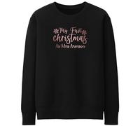 Personalised Rose Gold My First Christmas As A Mrs Sweatshirt Women Custom Surname Just Married Unisex Jumper, S, Black