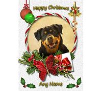 Personalised Rottweiler Dog Christmas Card (White, Happy Christmas, Any Name) - Custom Xmas Card for Him or Her Male Female Kids Boys Girls
