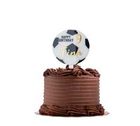 Personalised round 10cm Acrylic cake topper letters sticker sheets love heart fashion, jungle dinosaurs, woodland fox, best mum rocket space leopard pattern disco (Football)