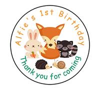 Personalised Round Birthday Party Favour Sweet Bag Stickers Woodland Animals (24 Stickers (45mm Each))