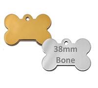 Personalised Round/Bone Engraved Dog ID Name Tag Small/Large Pet/Cat Tags (38mm Bone, Gold/Brass)