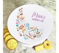 Personalised Round Cartoon Style Baking Tools Mums Cake Treat Sweets Biscuit Tin Personalised Gift | Custom Gift | Personalized Tin | Cake, Biscuit & Treat Tins | Gift For Her | Gift For Him