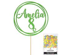 Personalised Round Happy Birthday Glitter Cake Topper - Green Any Custom Age & Name Glitter Cake Decoration and Sprinkles - Happy Birthday Decorations - Personalised Toppers for Cakes by Cakeshop