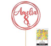 Personalised Round Happy Birthday Glitter Cake Topper - Red Any Custom Age & Name Glitter Cake Decoration and Sprinkles - Happy Birthday Decorations - Personalised Toppers for Cakes by Cakeshop