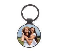 Personalised Round Keyring - Custom Photo Keychain, Picture Keyring with Engraving, Double-Sided Balck Metal, Gift for Dad, Mum, Husband, Wife, Anniversary, Birthday, Wedding, Eid, Memorial, Christmas