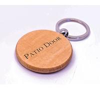 Personalised Round Patio Door Wooden Keyring, Laser Engraved With Any Message,