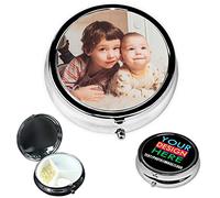 Personalised Round Pill Case with Photo Text Logo, Custom Metal Tablet Box Medicine Organiser, Portable Daily Vitamin Container for Pocket Purse Travel, Thoughtful Gift for Mum Dad