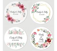 Personalised Round Wedding Stickers,Personalized Wedding Favor Stickers for Guests,Custom Name Date Thank You Sticker (White,4cm)