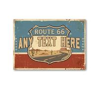 Personalised Route 66 Aluminium Plaque Retro Desert Road Metal Sign for Bar Garage Home Wall Decor Vintage Americana Typography distressed style