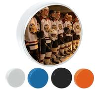 Personalised Rubber Hockey Puck,Custom Text, Number & Logo, Durable Wear-Resistant Game Puck for Ice, Roller & Street Hockey, Ideal Training, Match & Gift for Players (White)