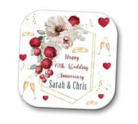 Personalised Ruby 40th 40 Years married Wedding Anniversary drink mat/Coaster - add up to two Names