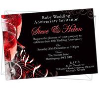 Personalised Ruby Wedding 40th Anniversary Invitations (Design Code: RWA 002) (Pack of 112)