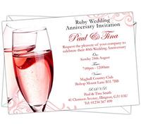 Personalised Ruby Wedding 40th Anniversary Invitations (Design Code: RWA 006) (Pack of 100)