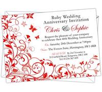 Personalised Ruby Wedding 40th Anniversary Invitations (Design Code: RWA 008) (Pack of 20)