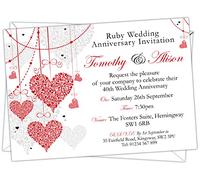 Personalised Ruby Wedding 40th Anniversary Invitations (Design Code: RWA 020) (Pack of 112)