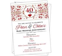 Personalised Ruby Wedding 40th Anniversary Invitations (Design Code: RWA 022) (Pack of 52)