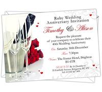 Personalised Ruby Wedding 40th Anniversary Invitations (Design Code: RWA 024) (Pack of 100)
