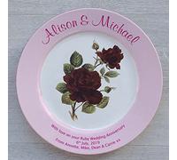 Personalised Ruby Wedding Anniversary Plate with Pink Rim - Ruby Rose Design