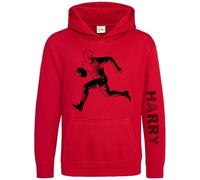 Personalised Rugby Fan Boys Hoodie - Rugga Player Dot Design Kids Hooded Top for Son or Nephew - Custom Name Sleeve Print - Young Rugger Fans Sports Lover Gift, 12-13 Years, Red