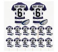Personalised Rugby Shirt Toppers, Food Picks, Jersey Cupcake, Party Decorations, 14 Pack (BRISTOL COLOURS)
