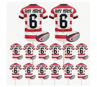 Personalised Rugby Shirt Toppers, Food Picks, Jersey Cupcake, Party Decorations, 14 Pack (GLOUCESTER COLOURS)