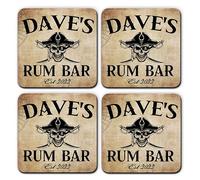 Personalised Rum Coaster Set Of 4 Matching Custom Name Pirate Drinks Beer Mat Coasters Pub Home Bar Accessories Novelty Gift For Him Dad Father's Day Man Cave