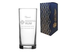 Personalised Rum Glass 340ml - Engraved Prescription Rum Design with Custom Name & Message - Highball Tumbler Gift for Him, Dad or Friends for Birthday, Christmas - Dishwasher-Safe, Gift Box Included