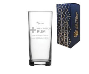 Personalised Rum Glass 340ml - Engraved Prescription Rum Design with Custom Name & Message - Highball Tumbler Gift for Him, Dad or Friends for Birthday, Christmas - Dishwasher-Safe, Gift Box Included