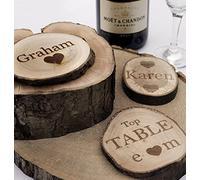 Personalised Rustic Log Slices, Coasters, Engraved on One Side. Vintage Wedding Favours or Place Names (5)