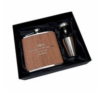 Personalised Rutherfords Gifts Wood Wrap 6oz Hip Flask - Engraved with Name and Message of Your Choosing - Wedding Birthday Fathers Day Gift