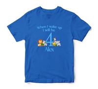 Personalised Safari Animals Birthday T Shirt Kids When I Wake Up I Will Be Custom Boys Girls Tee, 5-6 Years, Royal Blue