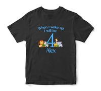 Personalised Safari Animals Birthday T Shirt Kids When I Wake Up I Will Be Custom Boys Girls Tee, 7-8 Years, Black