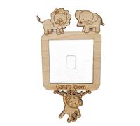 Personalised Safari Animals Light Switch Surround - Wooden Nursery Light Cover - Jungle Baby Room Décor & Gift