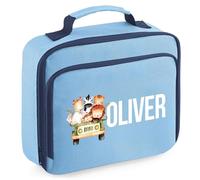 Personalised Safari Animals Lunch Box Kids Boys Girls Back to School Accessories Toddlers, 24cm x 20cm x 8cm, Light Blue
