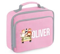 Personalised Safari Animals Lunch Box Kids Boys Girls Back to School Accessories Toddlers, 24cm x 20cm x 8cm, Light Pink