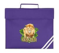 Personalised Safari Book Bag Custom Name Jungle Lion Design Reception Infants Reading Folder Bag Boys Girls New Term, One Size, Purple