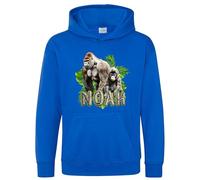 Personalised Safari Gorilla Kids Hoodie Jungle Animals Zoo Boy Girls Custom Name Hooded Top, 3-4 Years, Royal