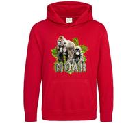 Personalised Safari Gorilla Kids Hoodie Jungle Animals Zoo Boy Girls Custom Name Hooded Top, 7-8 Years, Red