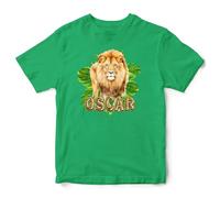 Personalised Safari Lion T Shirt for Kids Custom Name Zoo Animal Top Boys Girls, 9-11 Years, Irish Green