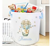 Personalised Safari Toy Storage Basket - cushion 50L Large Blue Elephant Nursery Bin - Custom Name Felt Laundry Hamper for Boys