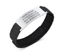 Personalised Safety ID Bracelet for Kids - Stainless Steel Tag & Silicone Strap Wristband for Kid Girls Boys Toddler, Adjustable Child Anti-Lost Custom Engraved Safety Bracelet Comfort Fit, Black