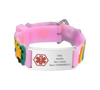 Personalised Safety ID Wristband for Kids - Customzied Soft Silicone Anti-Lost Emergency Contact or Medical Information Waterproof Cartoon Style Bracelets for Boys Girls (Pink Medic silver-unicorn)