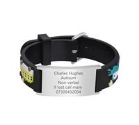 Personalised Safety ID Wristband for Kids - Customzied Soft Silicone Anti-Lost Emergency Contact or Medical Information Waterproof Cartoon Style Bracelets for Boys Girls (Black silver-car-1)
