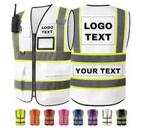Personalised Safety Vest with Logo/Text Bulk Customised Reflective High Visibility Vest with 7 Pockets 2 Tone Workwear Vest White 2X-Large