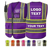 Personalised Safety Vest with Logo/Text Bulk Customised Reflective High Visibility Vest with 7 Pockets 2 Tone Workwear Vest Purple Large