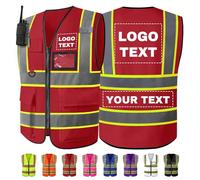 Personalised Safety Vest with Logo/Text Bulk Customised Reflective High Visibility Vest with 7 Pockets 2 Tone Workwear Vest Red 5X-Large