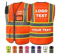 Personalised Safety Vest with Logo/Text Bulk Customised Reflective High Visibility Vest with 7 Pockets 2 Tone Workwear Vest Orange 2X-Large