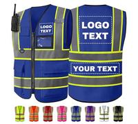 Personalised Safety Vest with Logo/Text Bulk Customised Reflective High Visibility Vest with 7 Pockets 2 Tone Workwear Vest Blue Medium